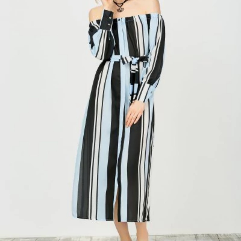 Off shoulder striped dress